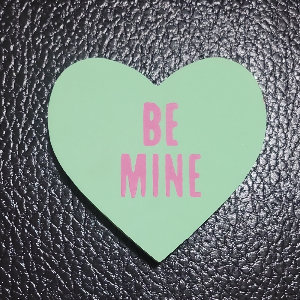 Green Heart Shaped Note with Pink Text